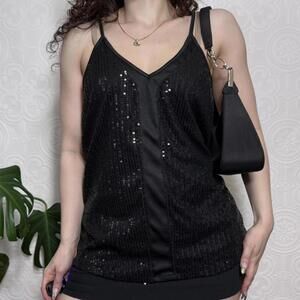 Y2K Black Sequin Tank Top Womens Medium